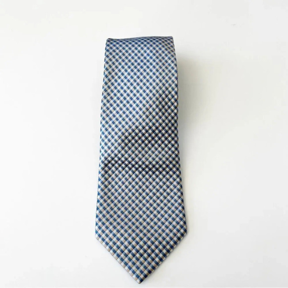 Michael Michael Kors‎ Blue Silk Tie Gingham Print Men’s Work Wear Professional - Picture 7 of 7